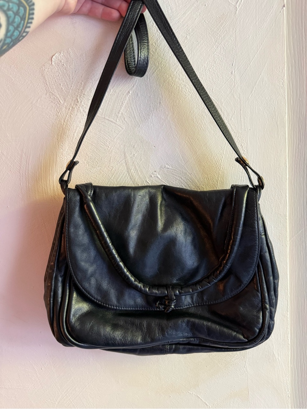70s Vintage | Al J Chen | Genuine Leather |Crossbody Bag Black | Made in Canada